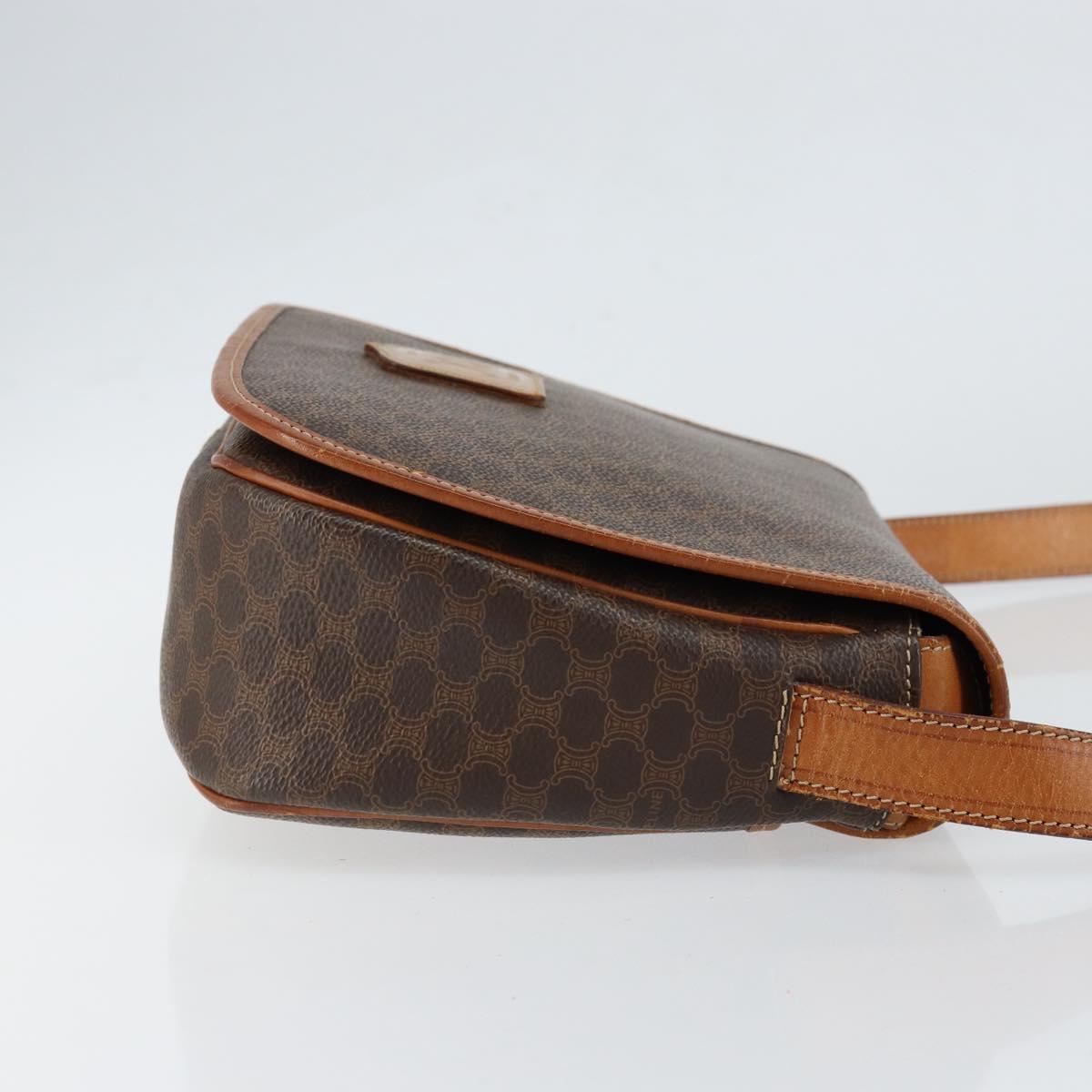 CELINE Macadam Canvas Shoulder Bag PVC Brown Gold Auth bs30306