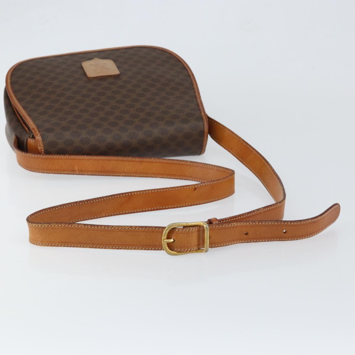 CELINE Macadam Canvas Shoulder Bag PVC Brown Gold Auth bs30306