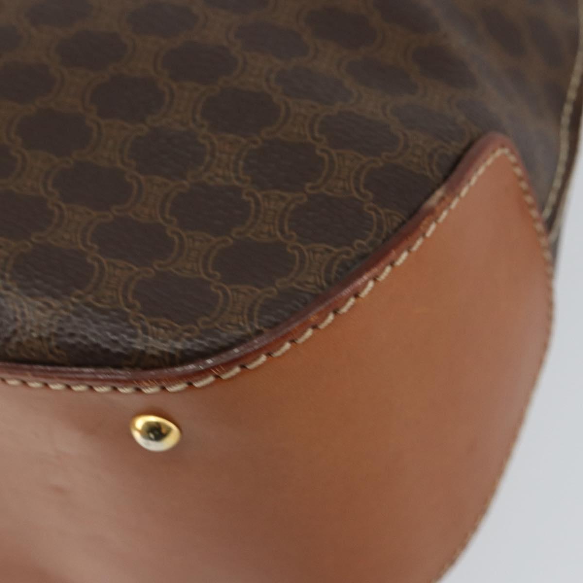 CELINE Macadam Canvas Hand Bag PVC Leather Brown Gold Auth bs30308