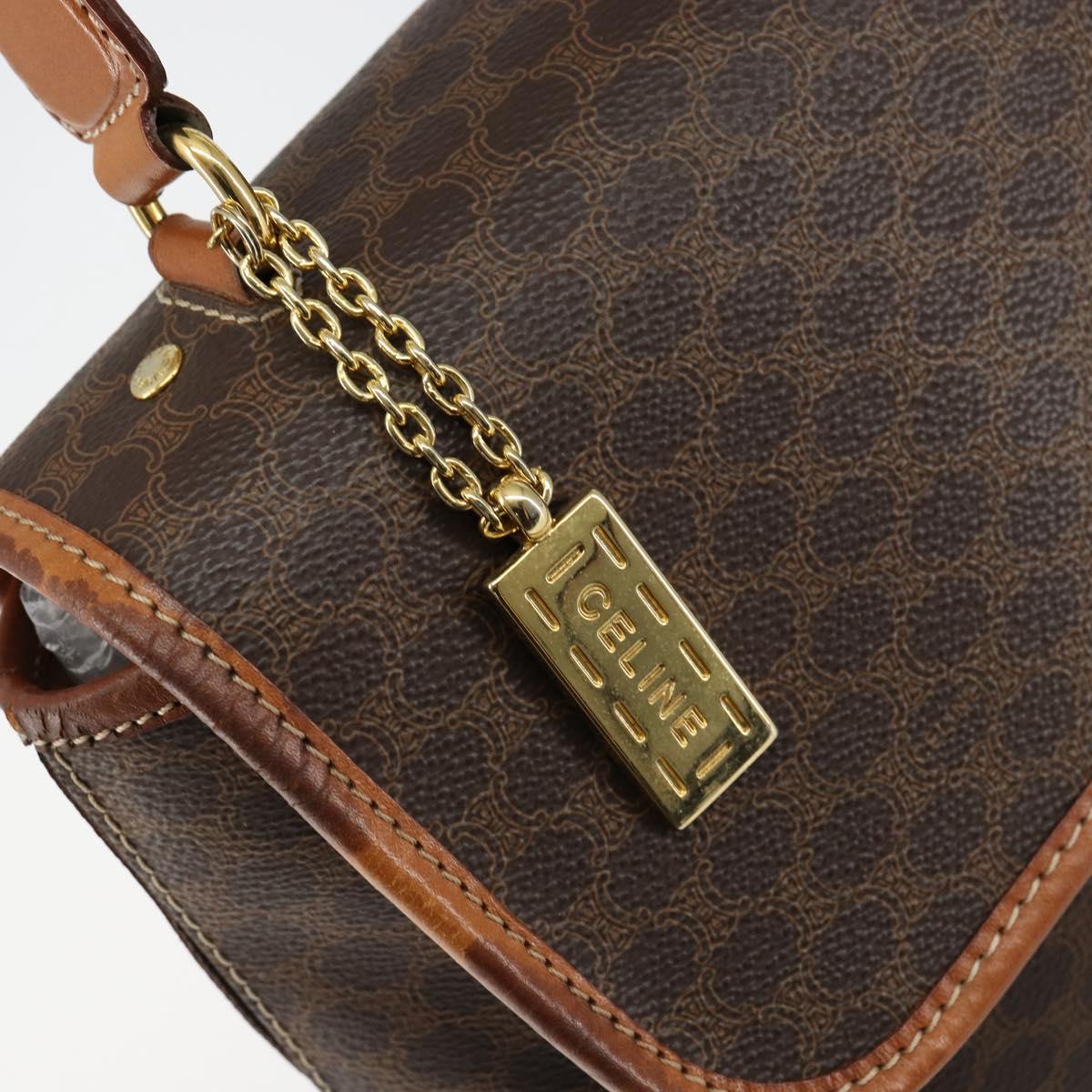 CELINE Macadam Canvas Hand Bag PVC Leather Brown Gold Auth bs30308