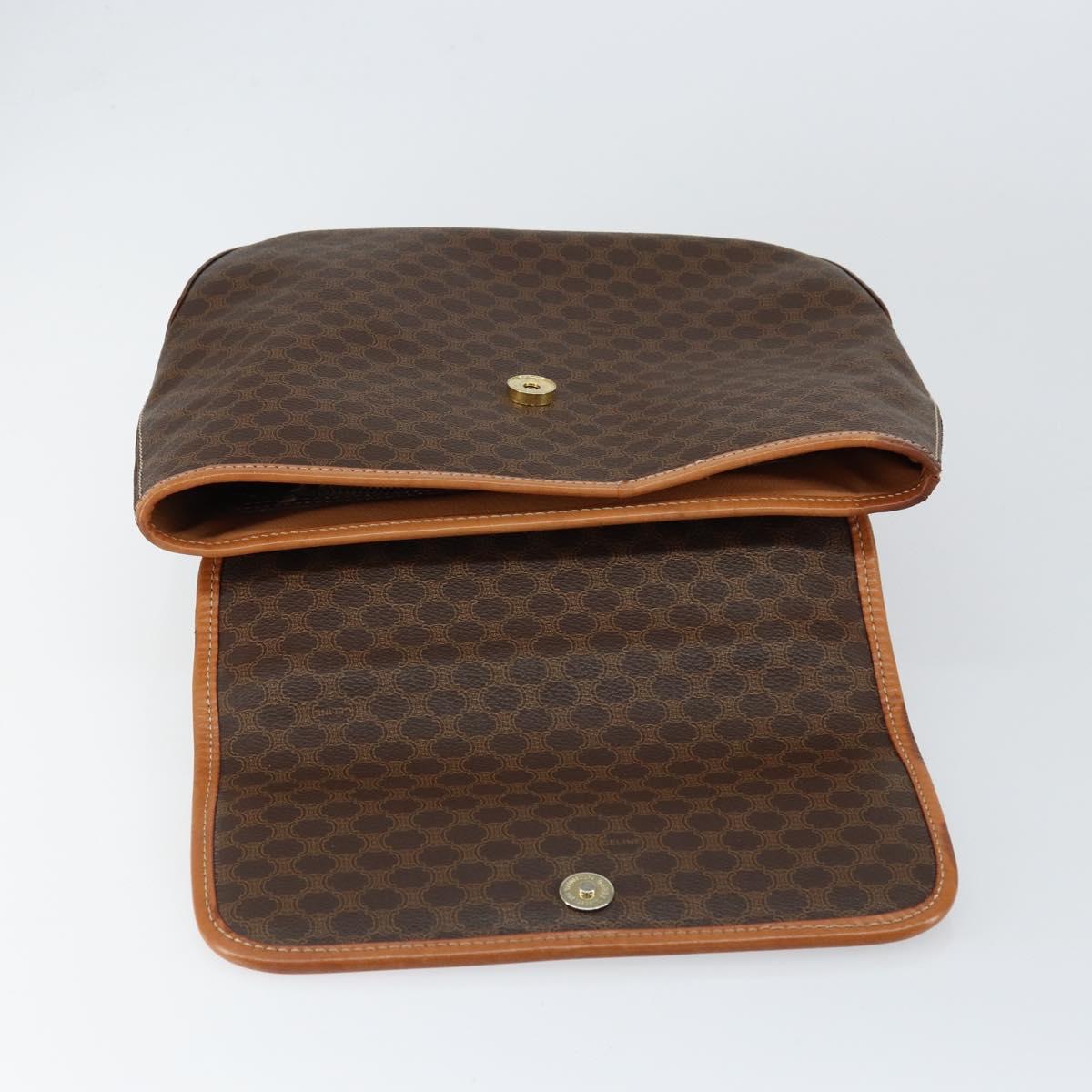 CELINE Macadam Canvas Hand Bag PVC Leather Brown Gold Auth bs30308