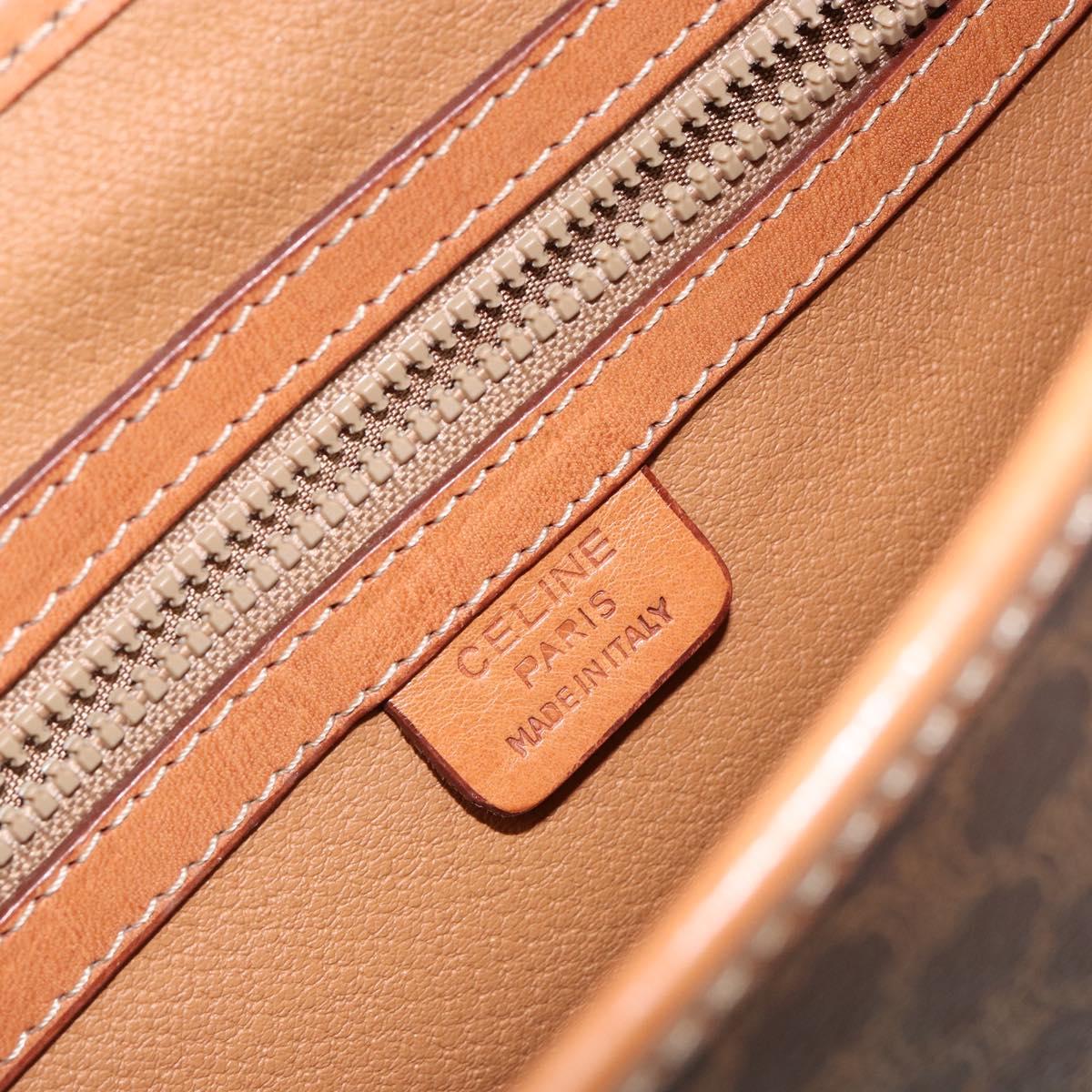 CELINE Macadam Canvas Hand Bag PVC Leather Brown Gold Auth bs30308