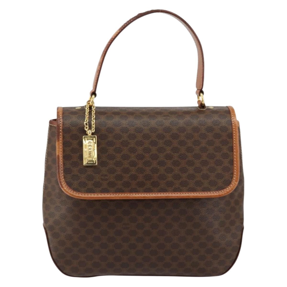 CELINE Macadam Canvas Hand Bag PVC Leather Brown Gold Auth bs30308