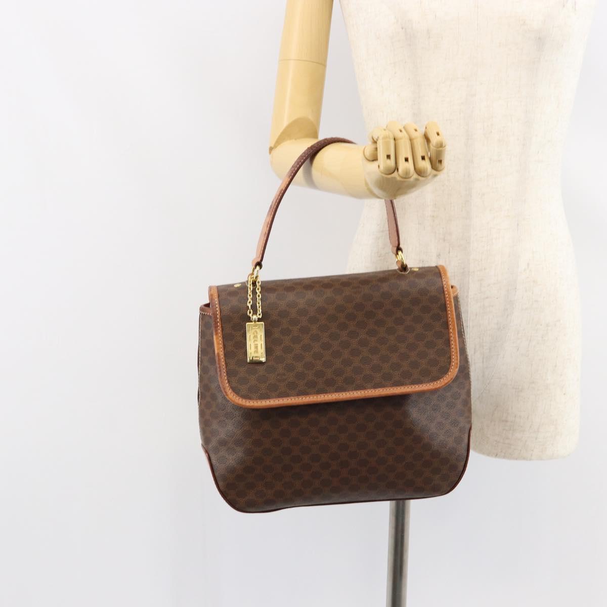 CELINE Macadam Canvas Hand Bag PVC Leather Brown Gold Auth bs30308