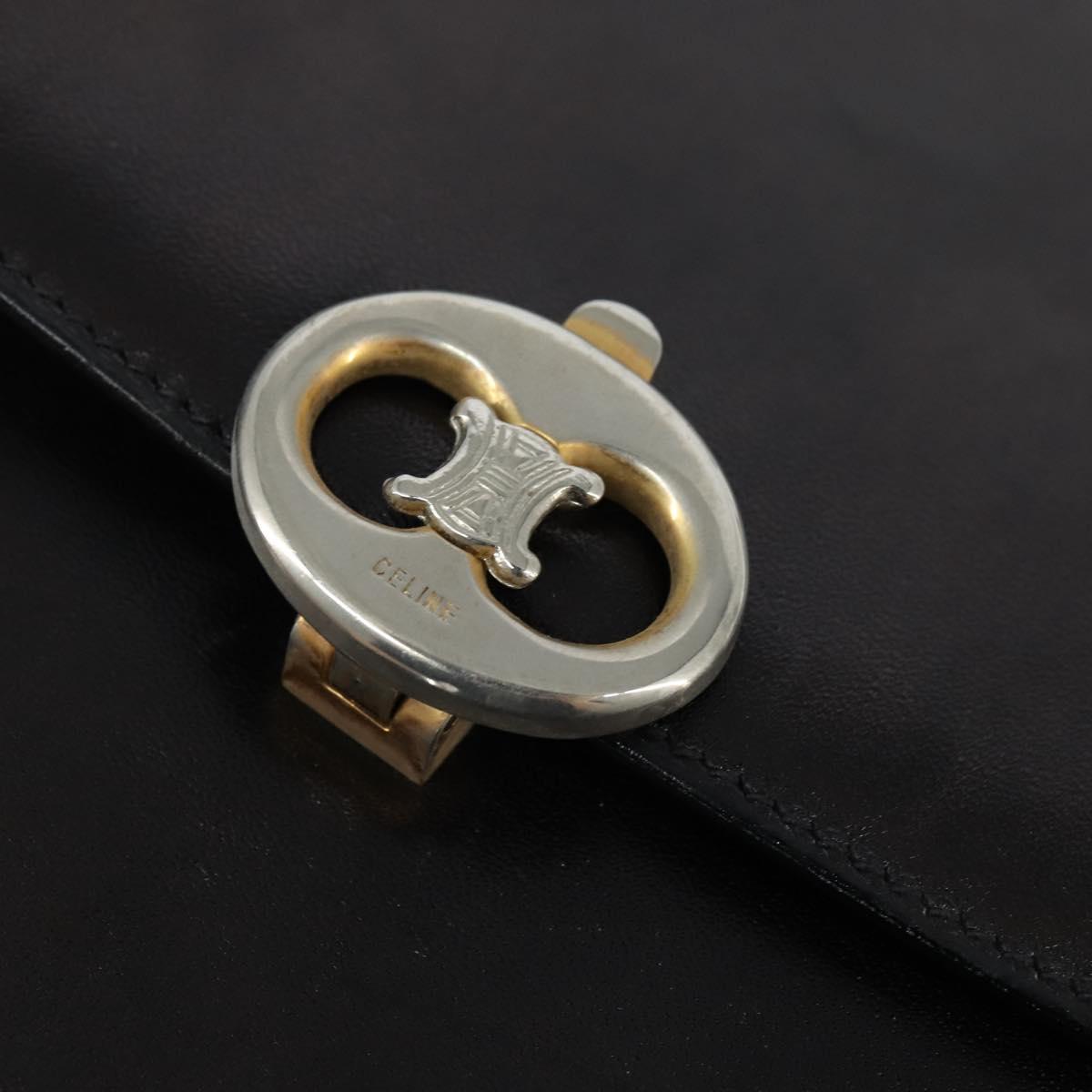 CELINE Shoulder Bag Leather Black Gold Auth bs30310