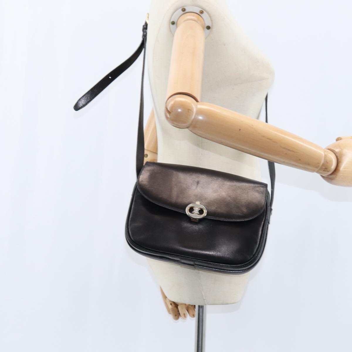 CELINE Shoulder Bag Leather Black Gold Auth bs30310