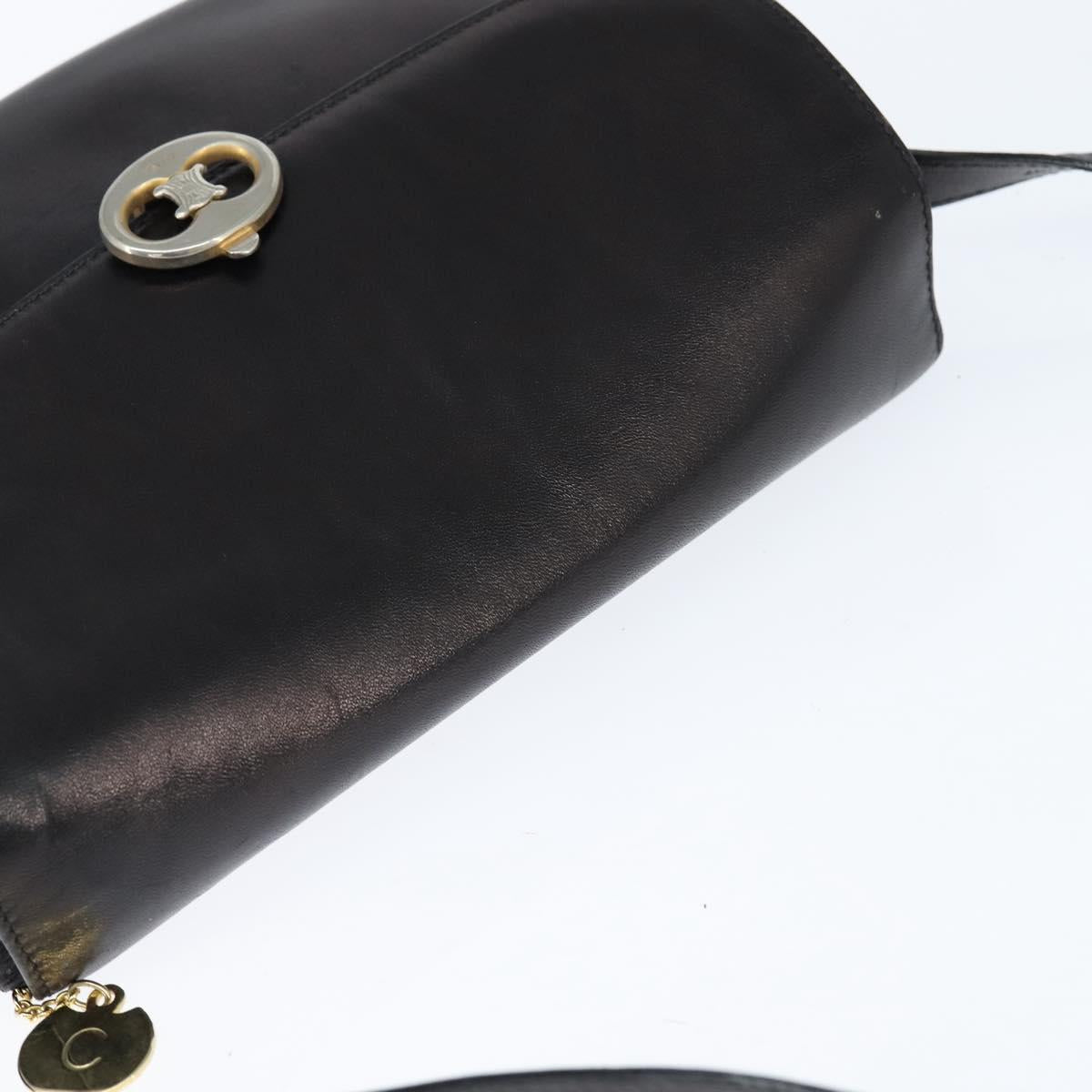 CELINE Shoulder Bag Leather Black Gold Auth bs30310