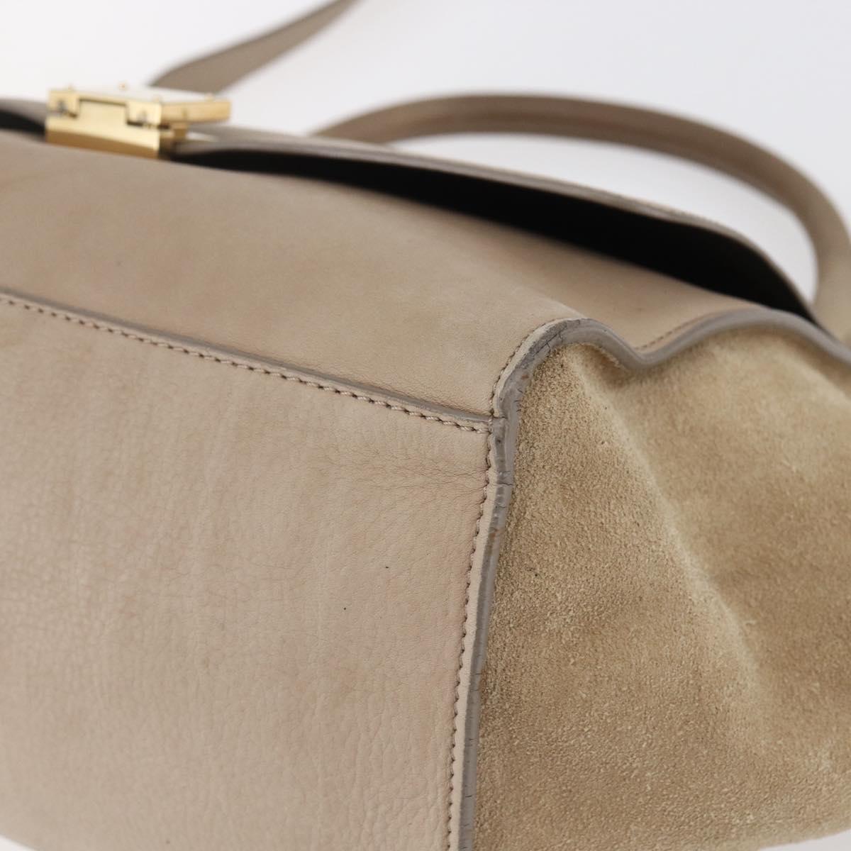 CELINE Trapeze Hand Bag Leather 2way Beige Gold Auth bs30311
