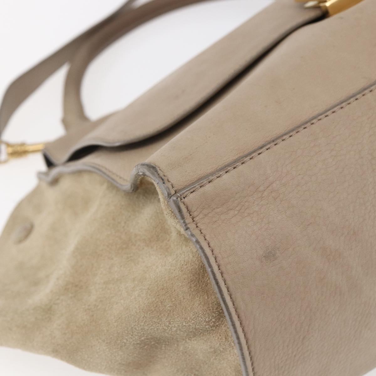 CELINE Trapeze Hand Bag Leather 2way Beige Gold Auth bs30311