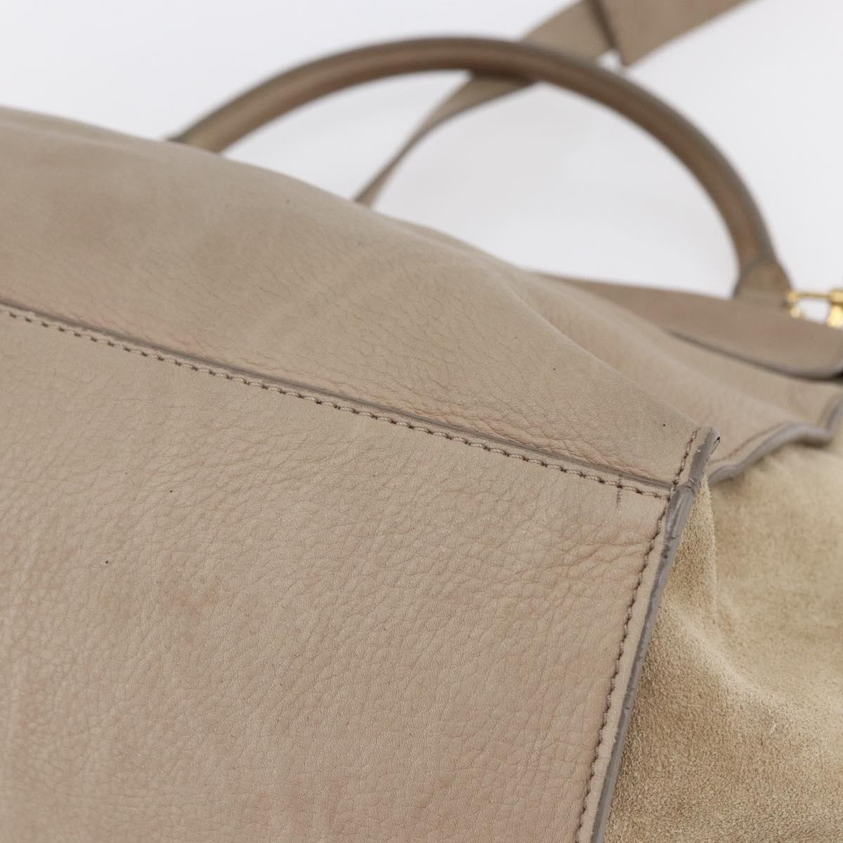 CELINE Trapeze Hand Bag Leather 2way Beige Gold Auth bs30311