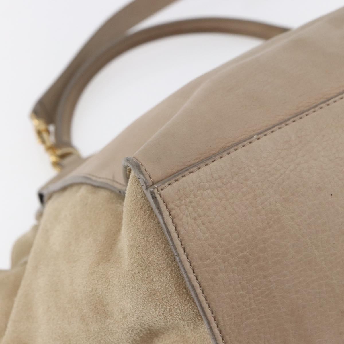 CELINE Trapeze Hand Bag Leather 2way Beige Gold Auth bs30311