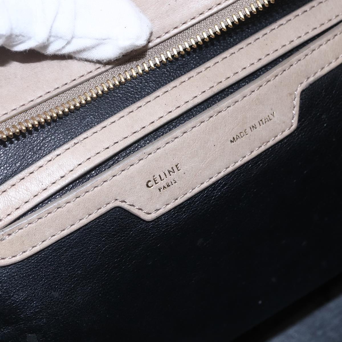 CELINE Trapeze Hand Bag Leather 2way Beige Gold Auth bs30311