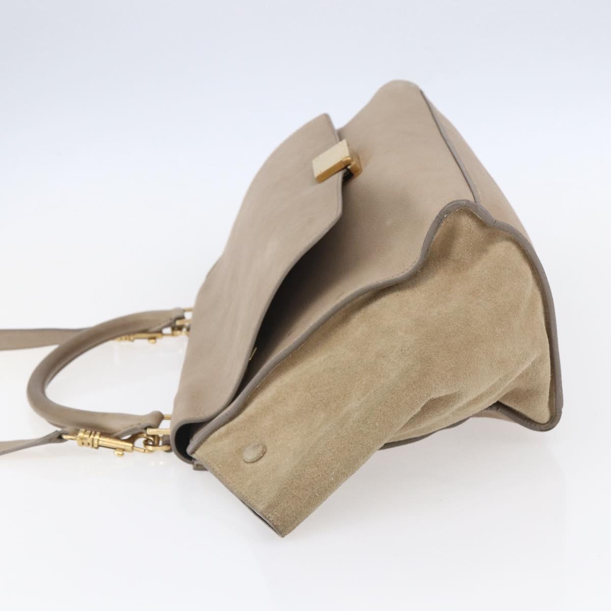 CELINE Trapeze Hand Bag Leather 2way Beige Gold Auth bs30311