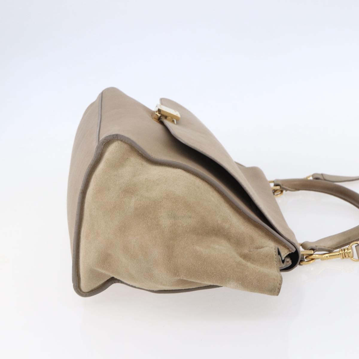 CELINE Trapeze Hand Bag Leather 2way Beige Gold Auth bs30311