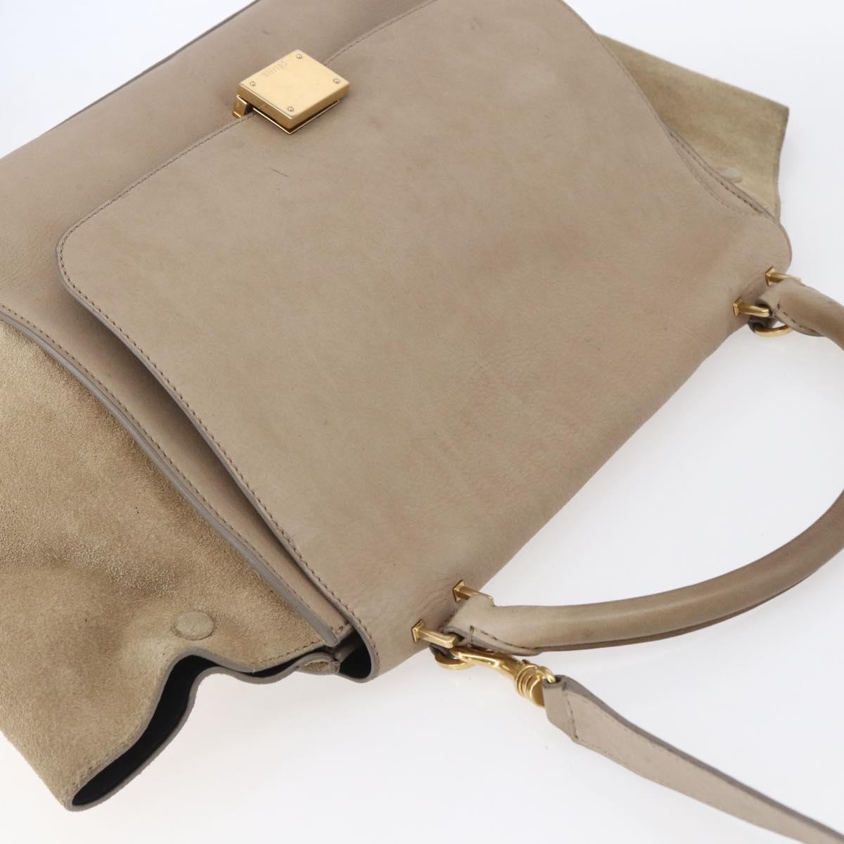 CELINE Trapeze Hand Bag Leather 2way Beige Gold Auth bs30311