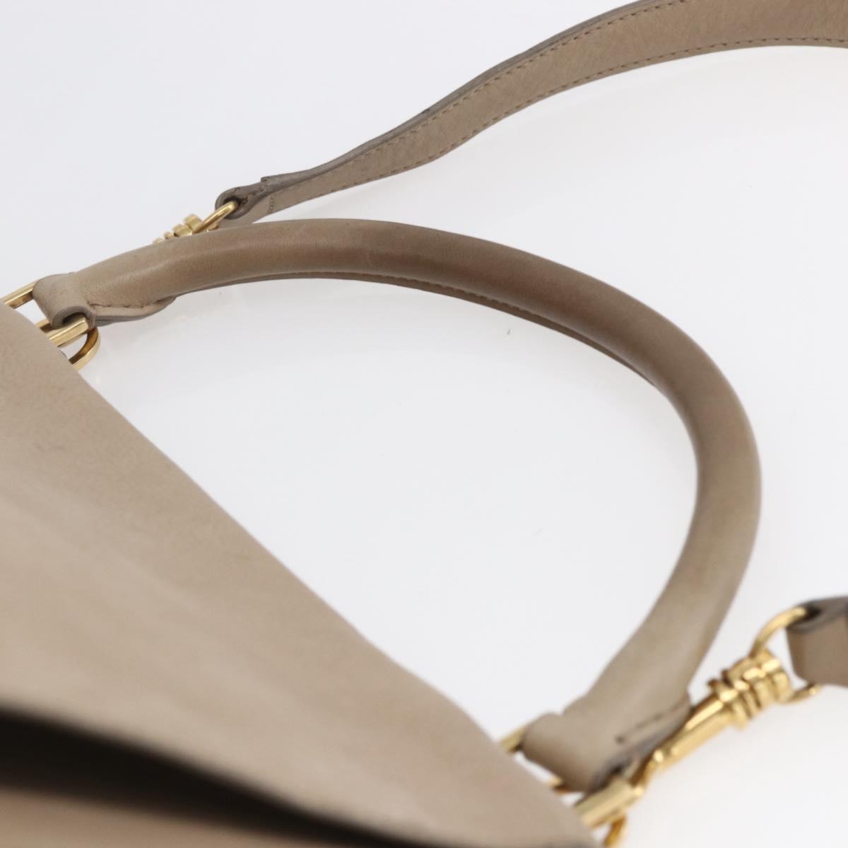 CELINE Trapeze Hand Bag Leather 2way Beige Gold Auth bs30311