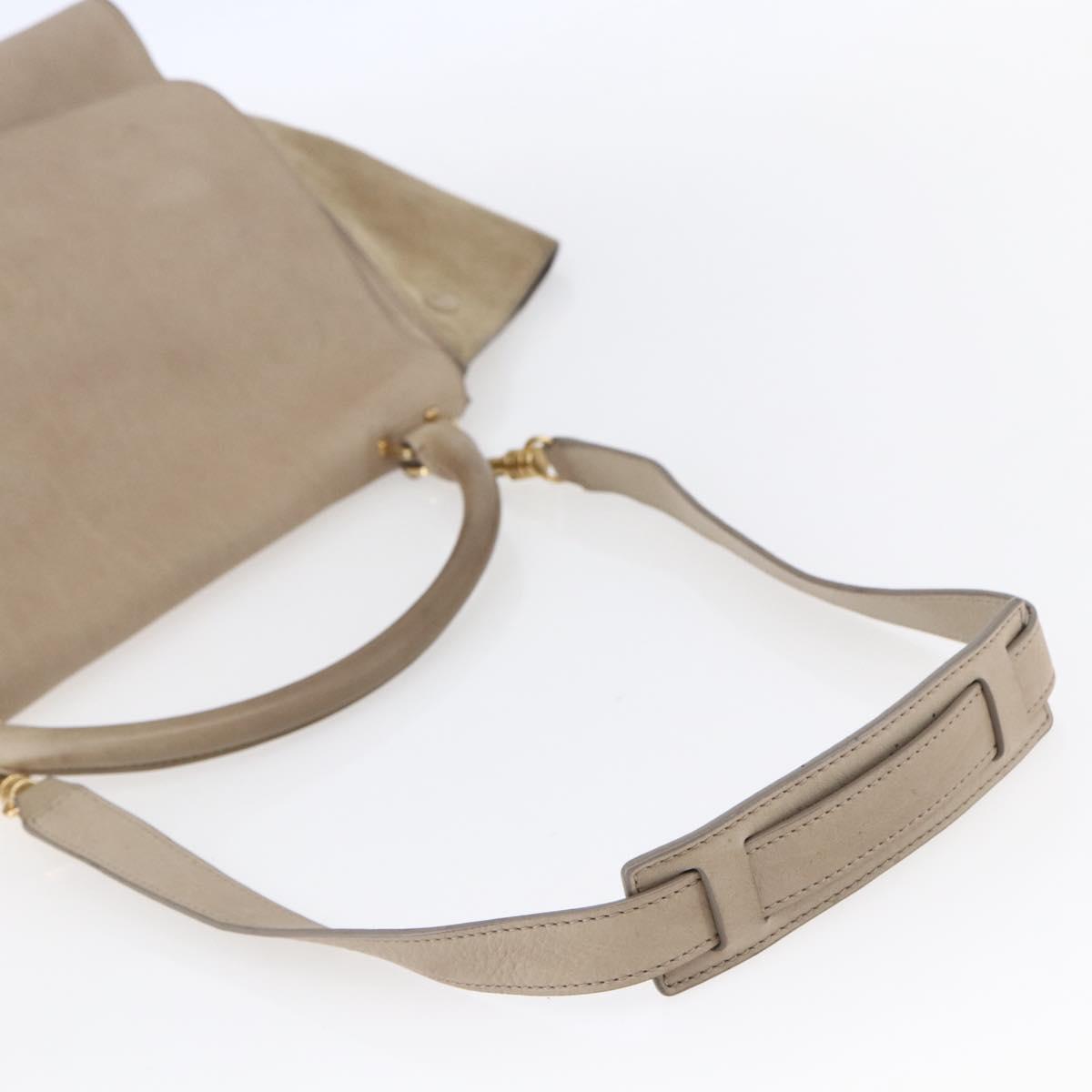 CELINE Trapeze Hand Bag Leather 2way Beige Gold Auth bs30311