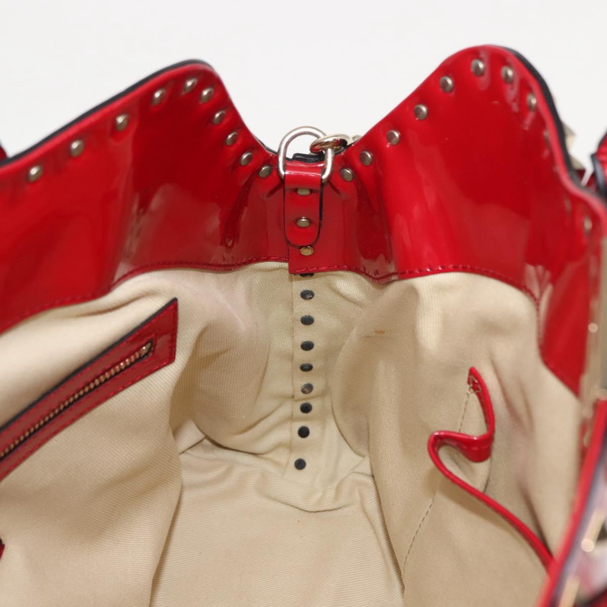 VALENTINO Rock Studs Hand Bag Patent leather 2way Red Gold Auth bs30313