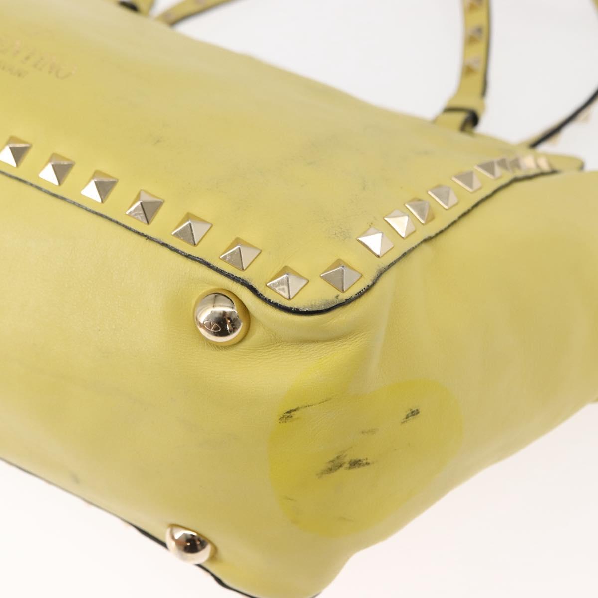 VALENTINO Rock Studs Hand Bag Leather 2way Yellow Gold Auth bs30314
