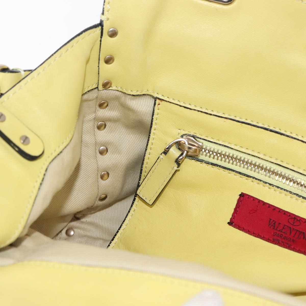 VALENTINO Rock Studs Hand Bag Leather 2way Yellow Gold Auth bs30314