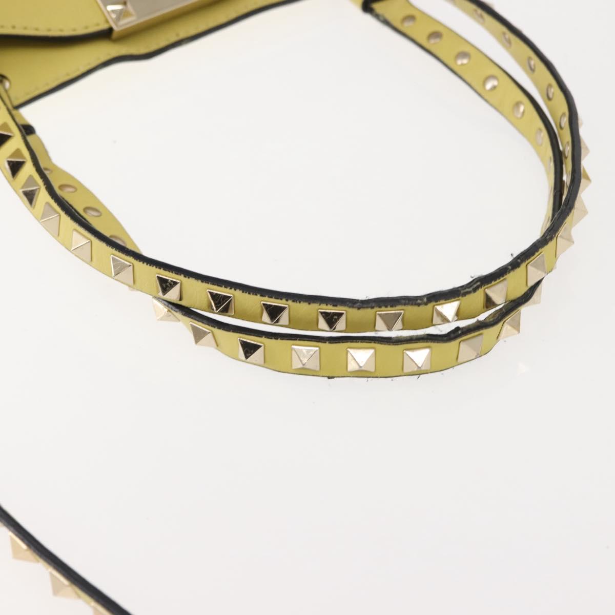 VALENTINO Rock Studs Hand Bag Leather 2way Yellow Gold Auth bs30314