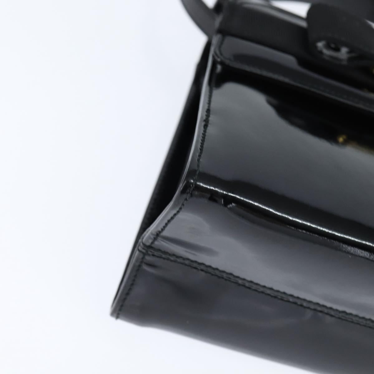 Salvatore Ferragamo Vala Hand Bag Patent leather 2way Black Gold Auth bs30316