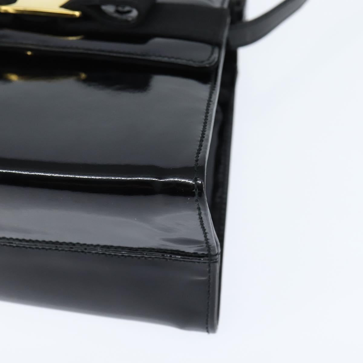 Salvatore Ferragamo Vala Hand Bag Patent leather 2way Black Gold Auth bs30316