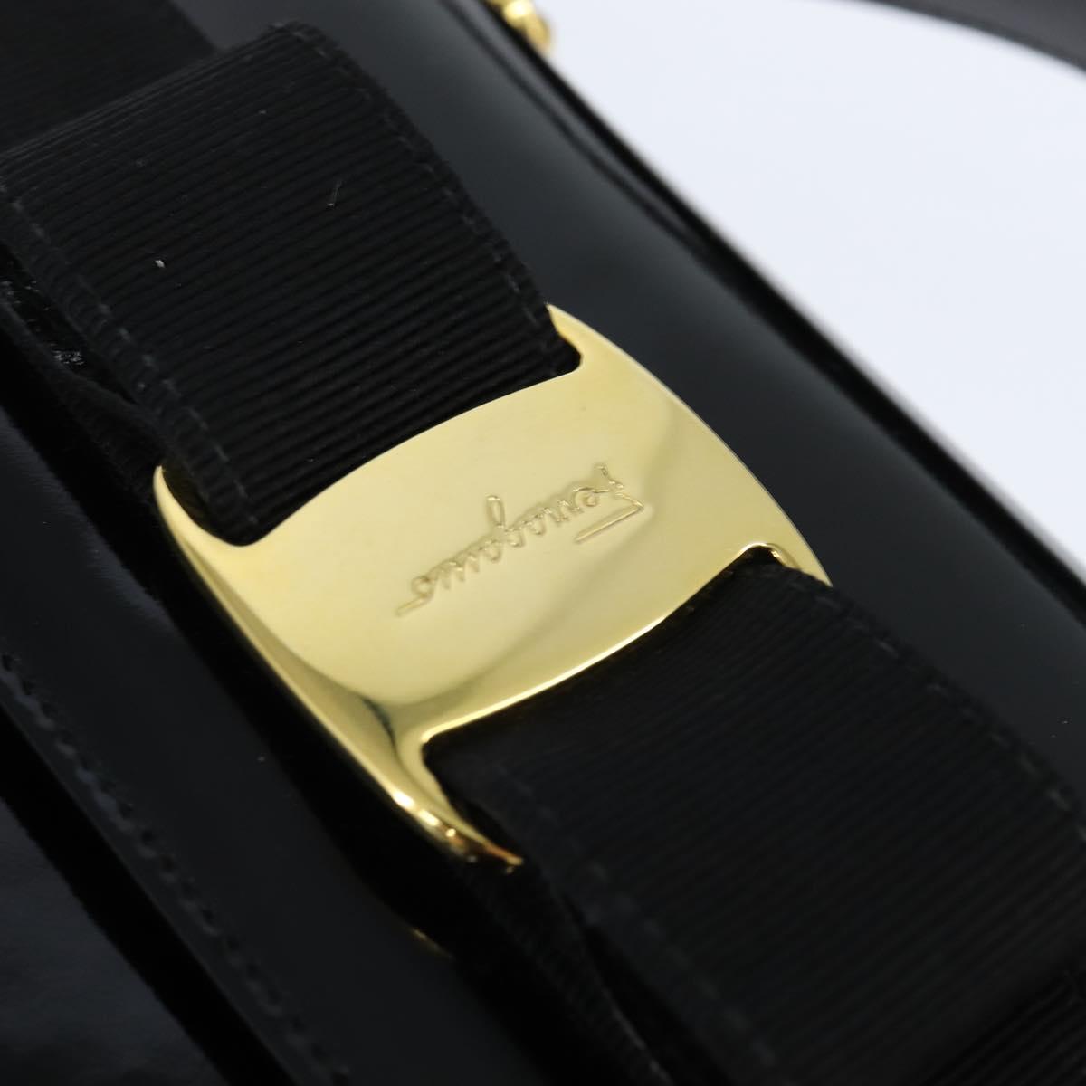 Salvatore Ferragamo Vala Hand Bag Patent leather 2way Black Gold Auth bs30316