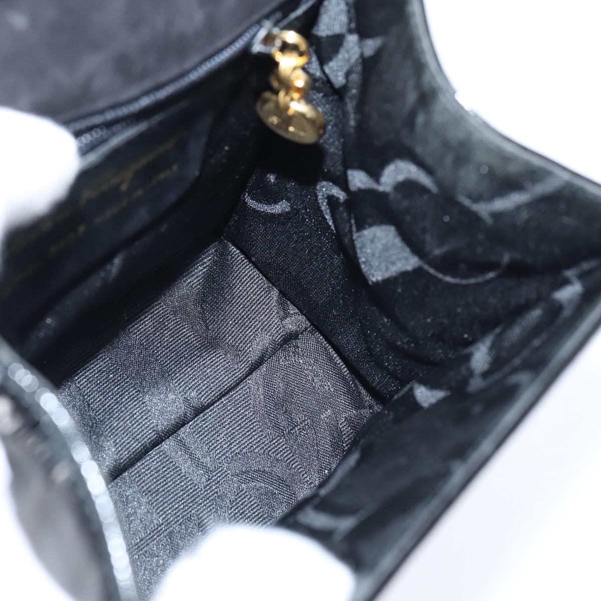 Salvatore Ferragamo Vala Hand Bag Patent leather 2way Black Gold Auth bs30316