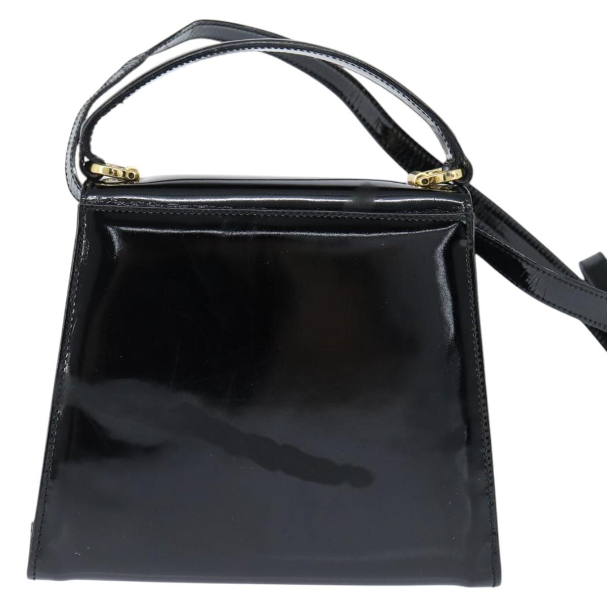 Salvatore Ferragamo Vala Hand Bag Patent leather 2way Black Gold Auth bs30316