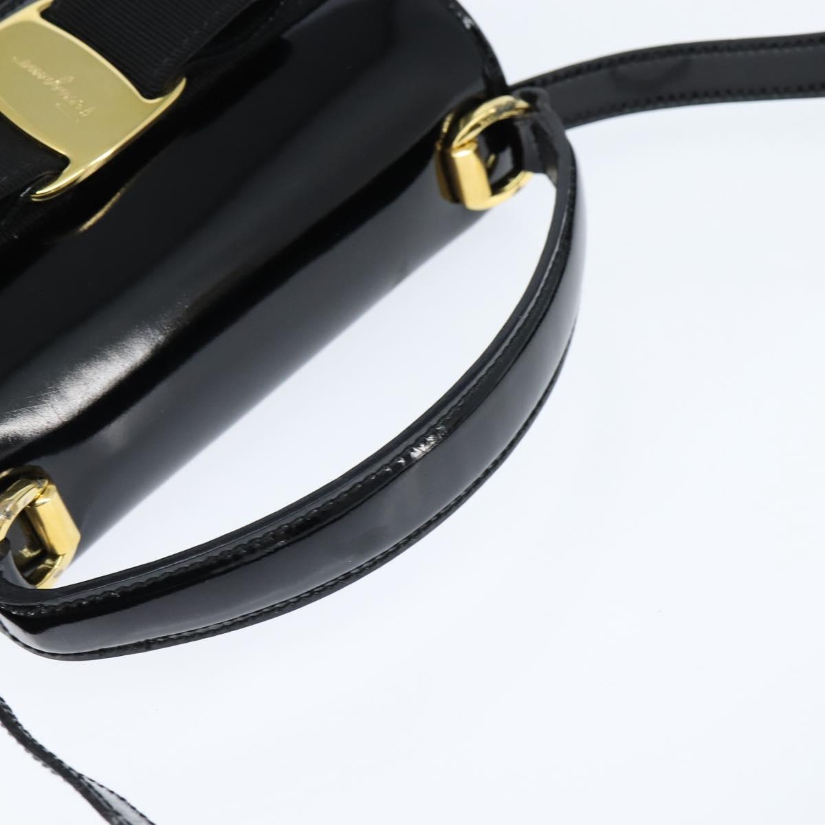 Salvatore Ferragamo Vala Hand Bag Patent leather 2way Black Gold Auth bs30316