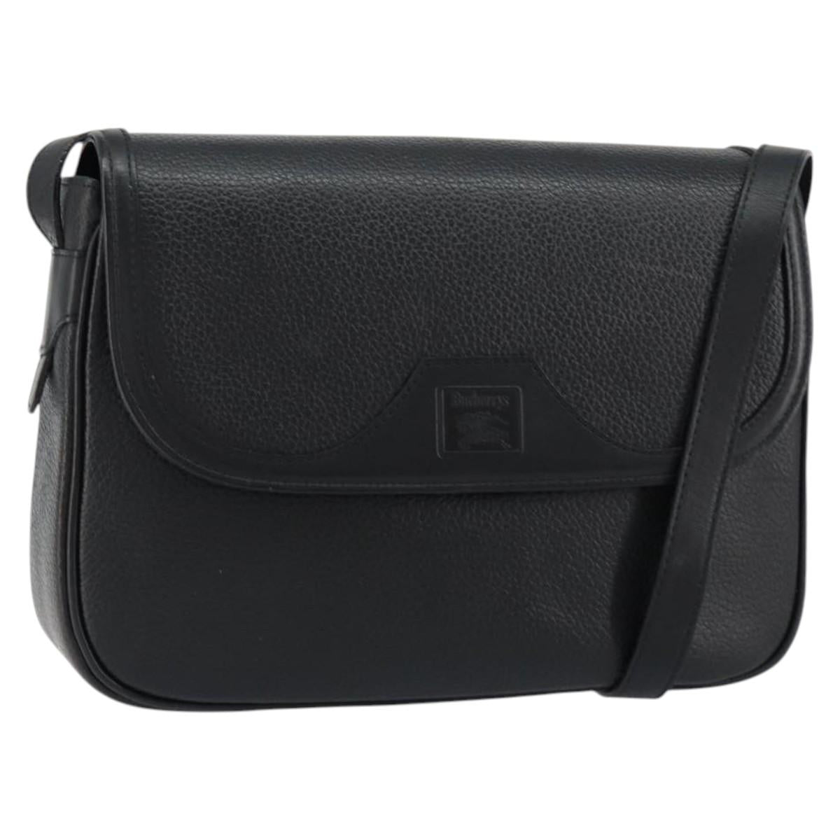 Burberrys Nova Check Shoulder Bag Leather Black Gold Auth bs30325