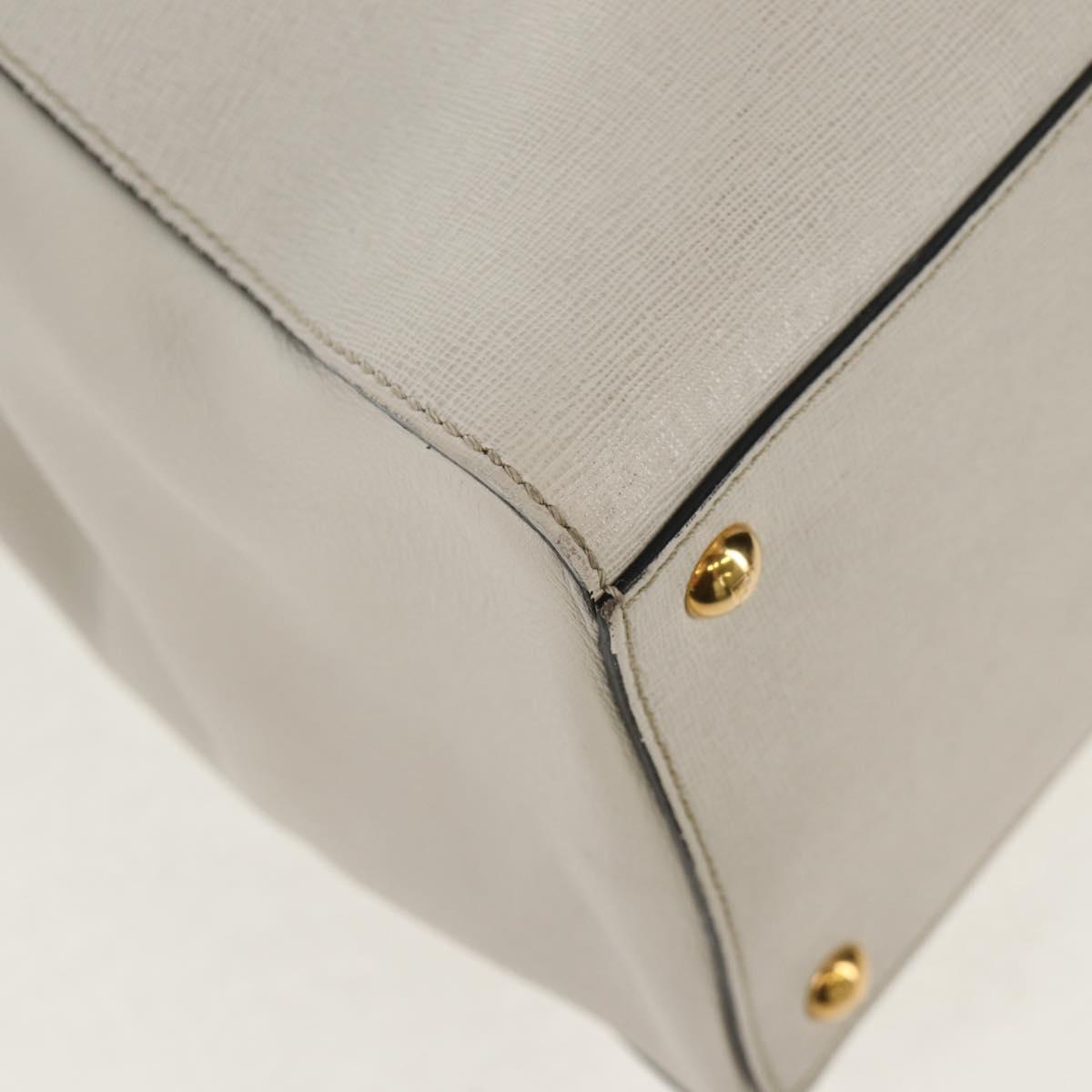 FENDI 2Jours Hand Bag Leather 2way White Gold Auth bs30333