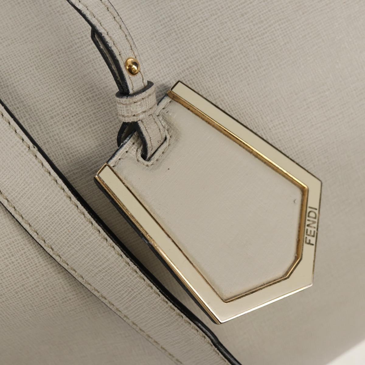FENDI 2Jours Hand Bag Leather 2way White Gold Auth bs30333