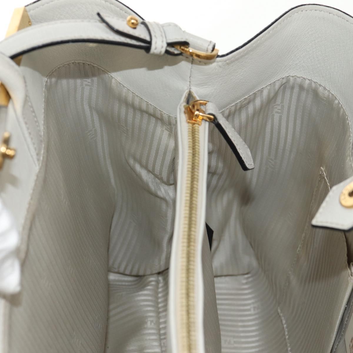 FENDI 2Jours Hand Bag Leather 2way White Gold Auth bs30333