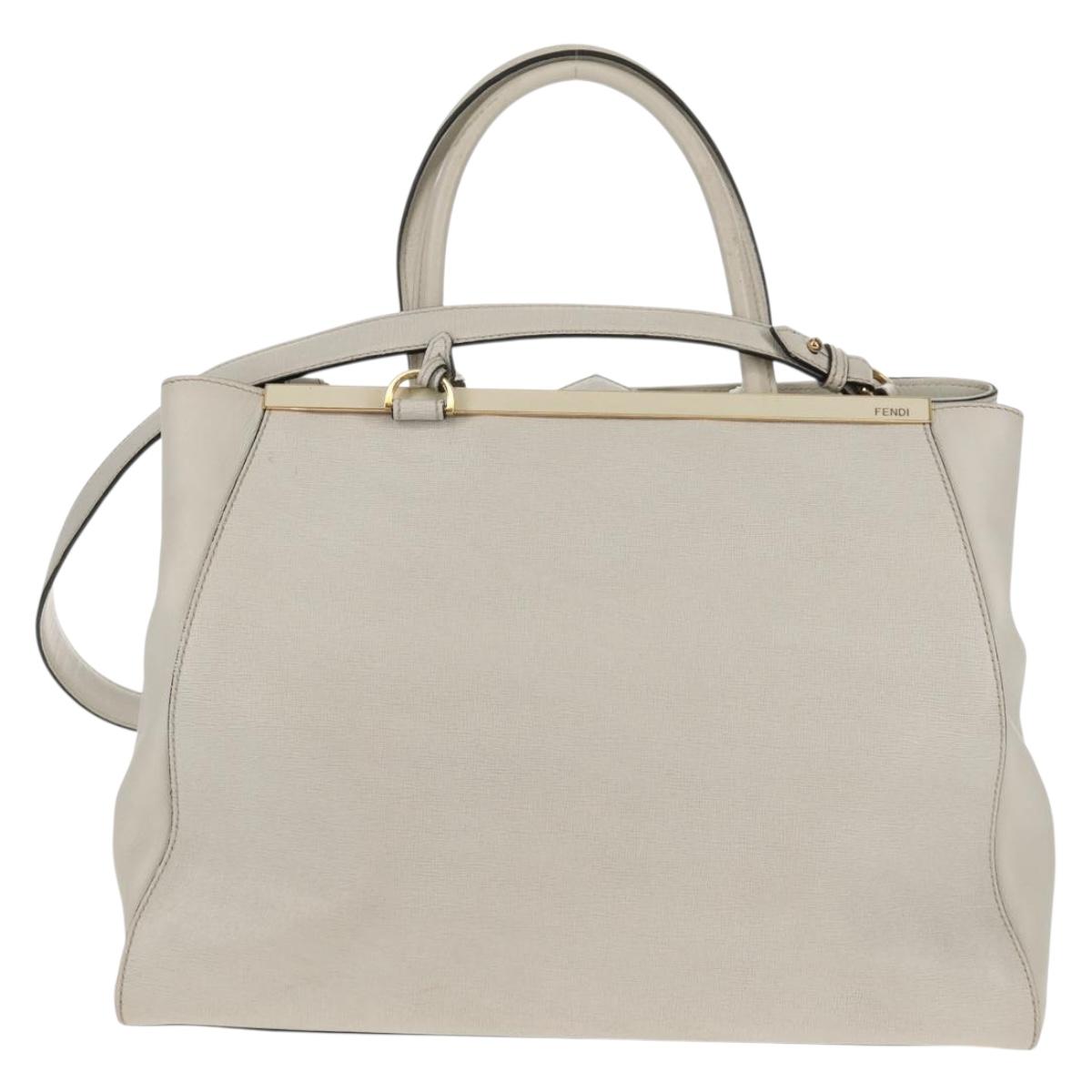 FENDI 2Jours Hand Bag Leather 2way White Gold Auth bs30333