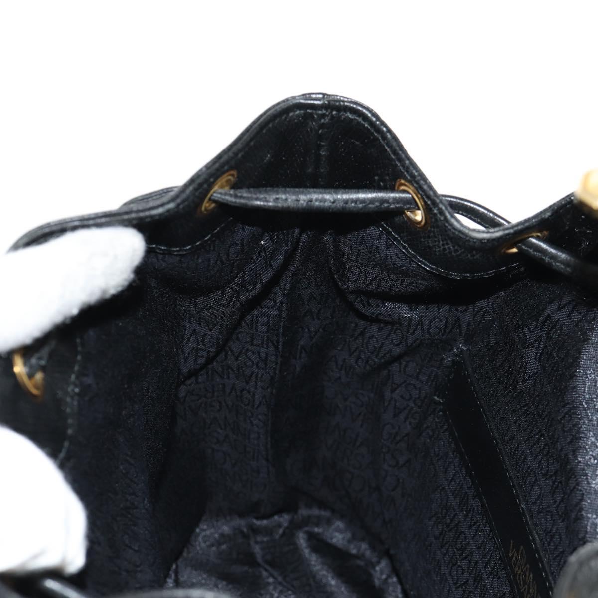 Gianni Versace Sunburst Backpack Leather Black Gold Auth bs30337