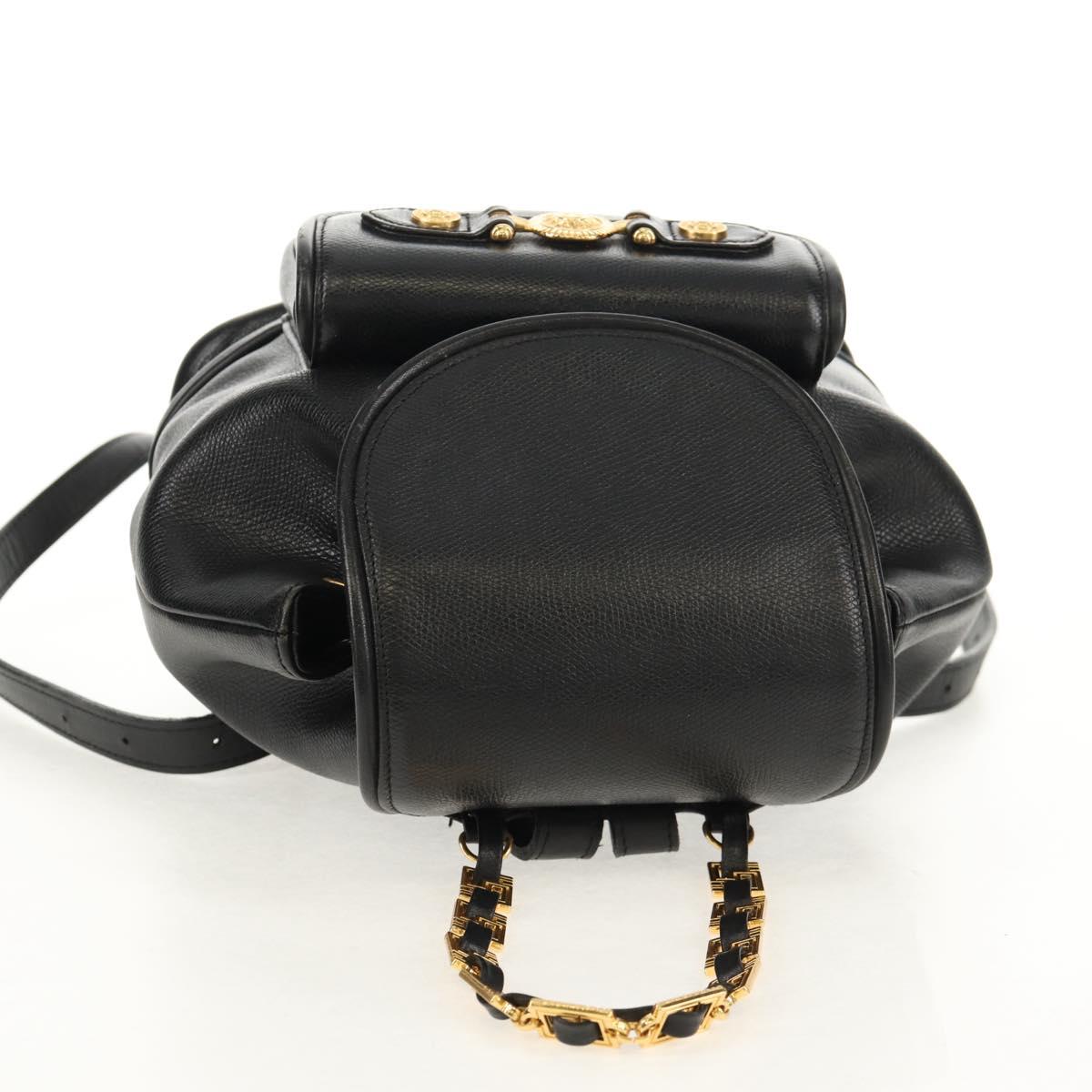 Gianni Versace Sunburst Backpack Leather Black Gold Auth bs30337