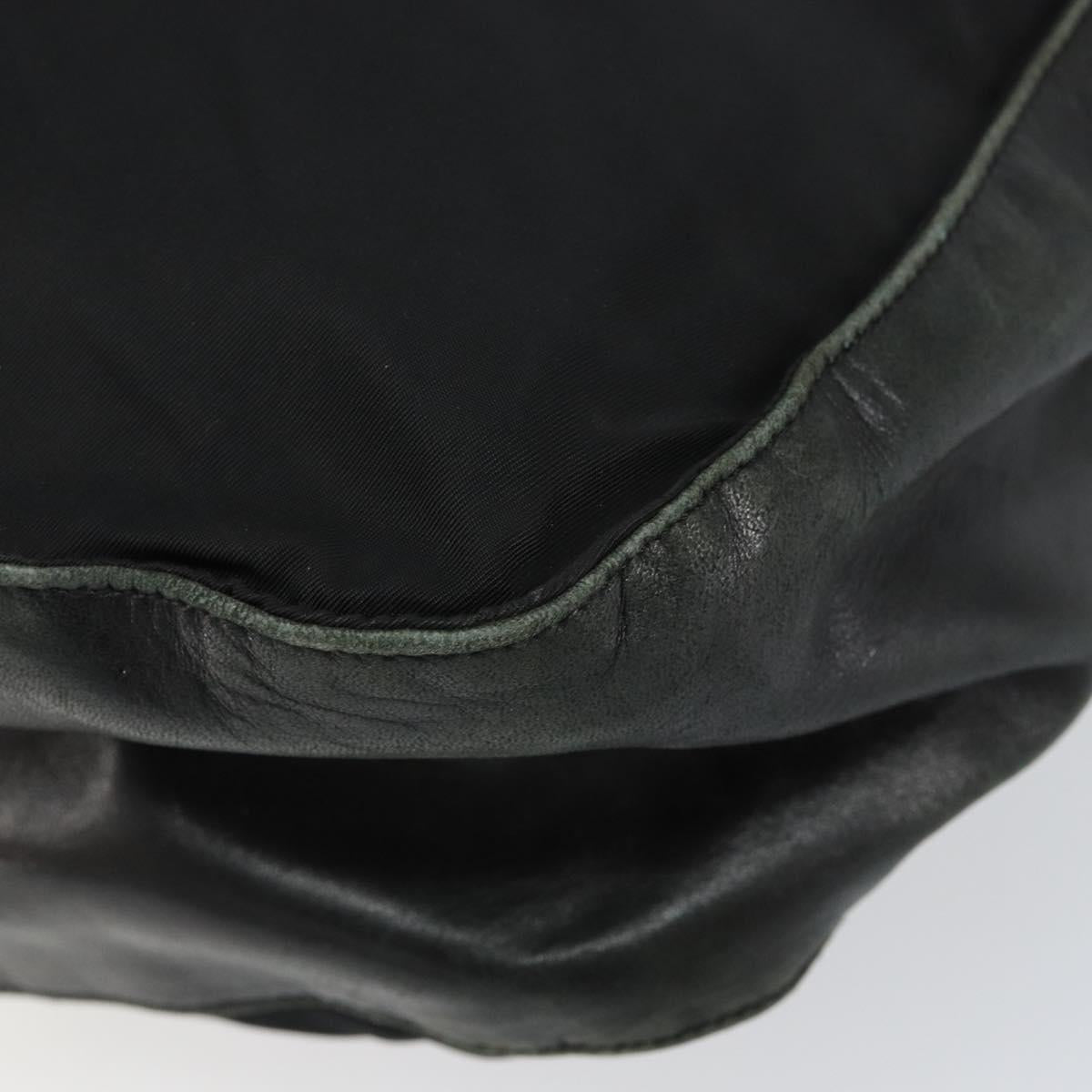 PRADA Shoulder Bag Nylon Leather Black Silver Auth bs30342