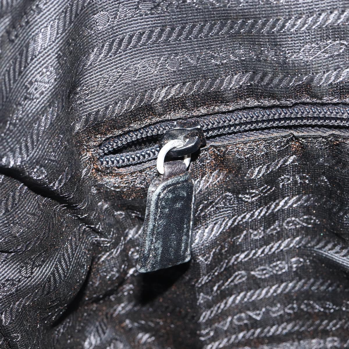 PRADA Shoulder Bag Nylon Leather Black Silver Auth bs30342