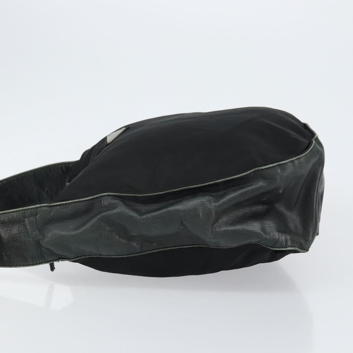 PRADA Shoulder Bag Nylon Leather Black Silver Auth bs30342