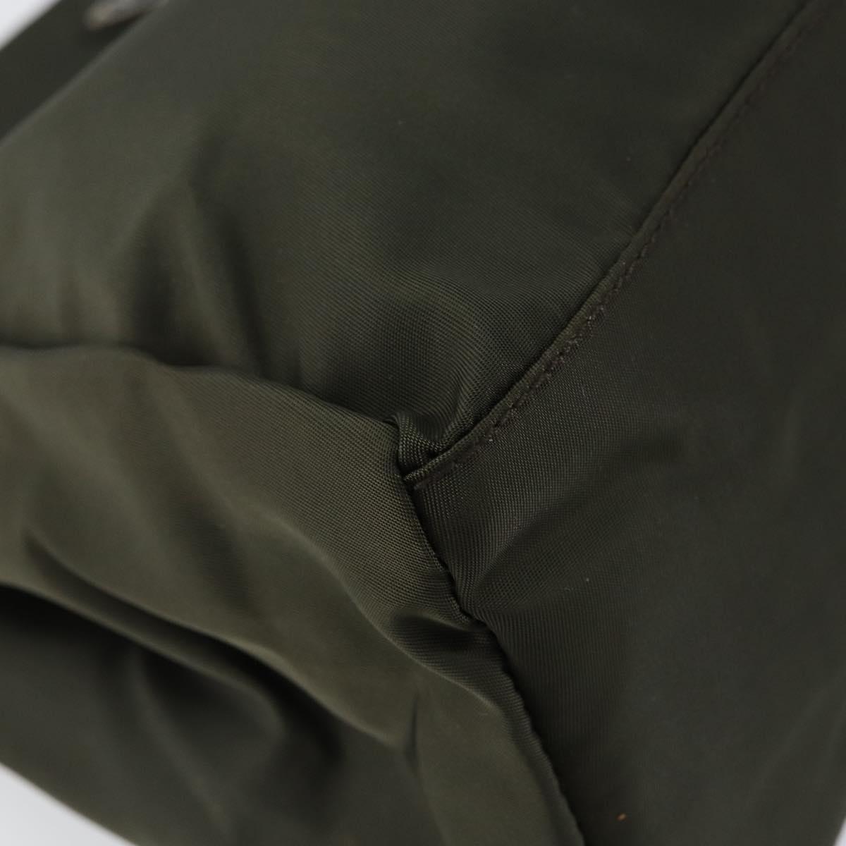 PRADA Tote Bag Nylon Khaki Silver Auth bs30343