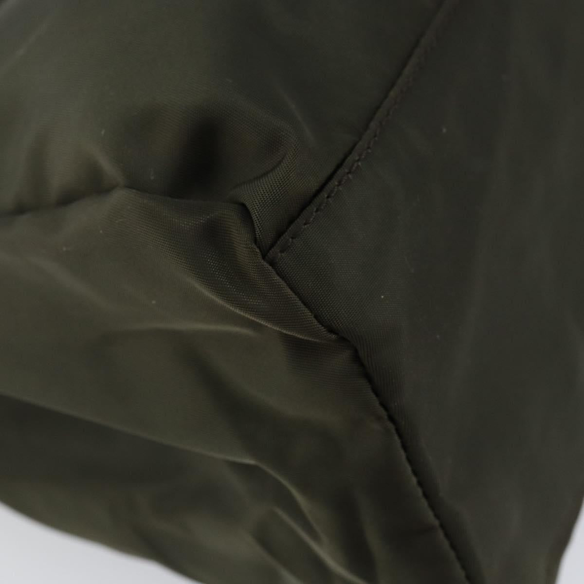 PRADA Tote Bag Nylon Khaki Silver Auth bs30343