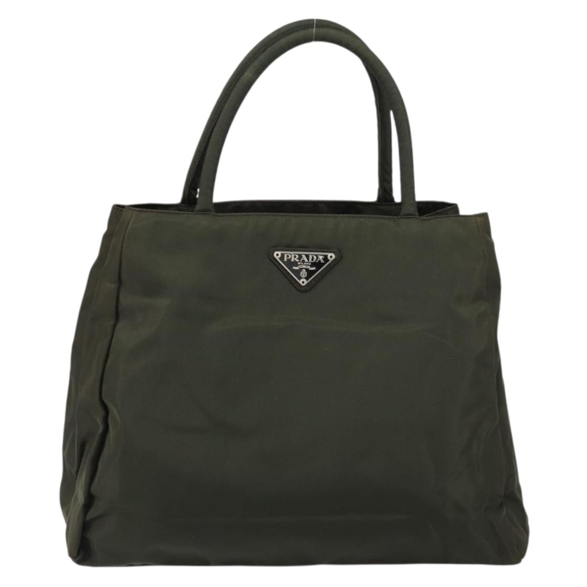 PRADA Tote Bag Nylon Khaki Silver Auth bs30343