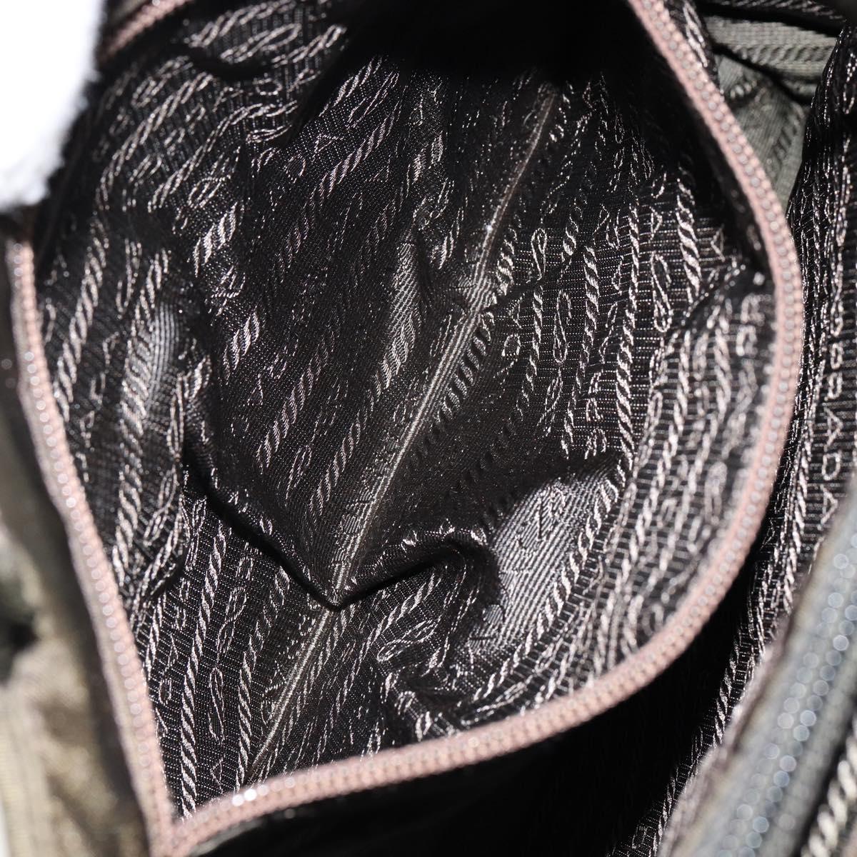 PRADA Tote Bag Nylon Khaki Silver Auth bs30343