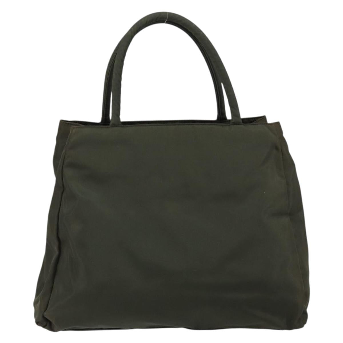 PRADA Tote Bag Nylon Khaki Silver Auth bs30343