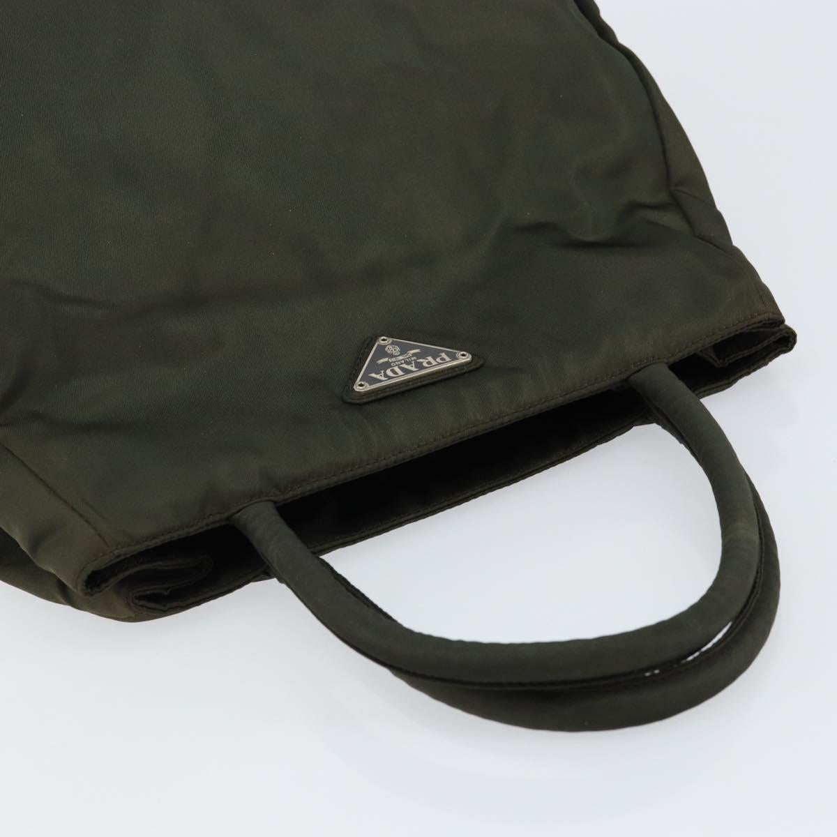 PRADA Tote Bag Nylon Khaki Silver Auth bs30343