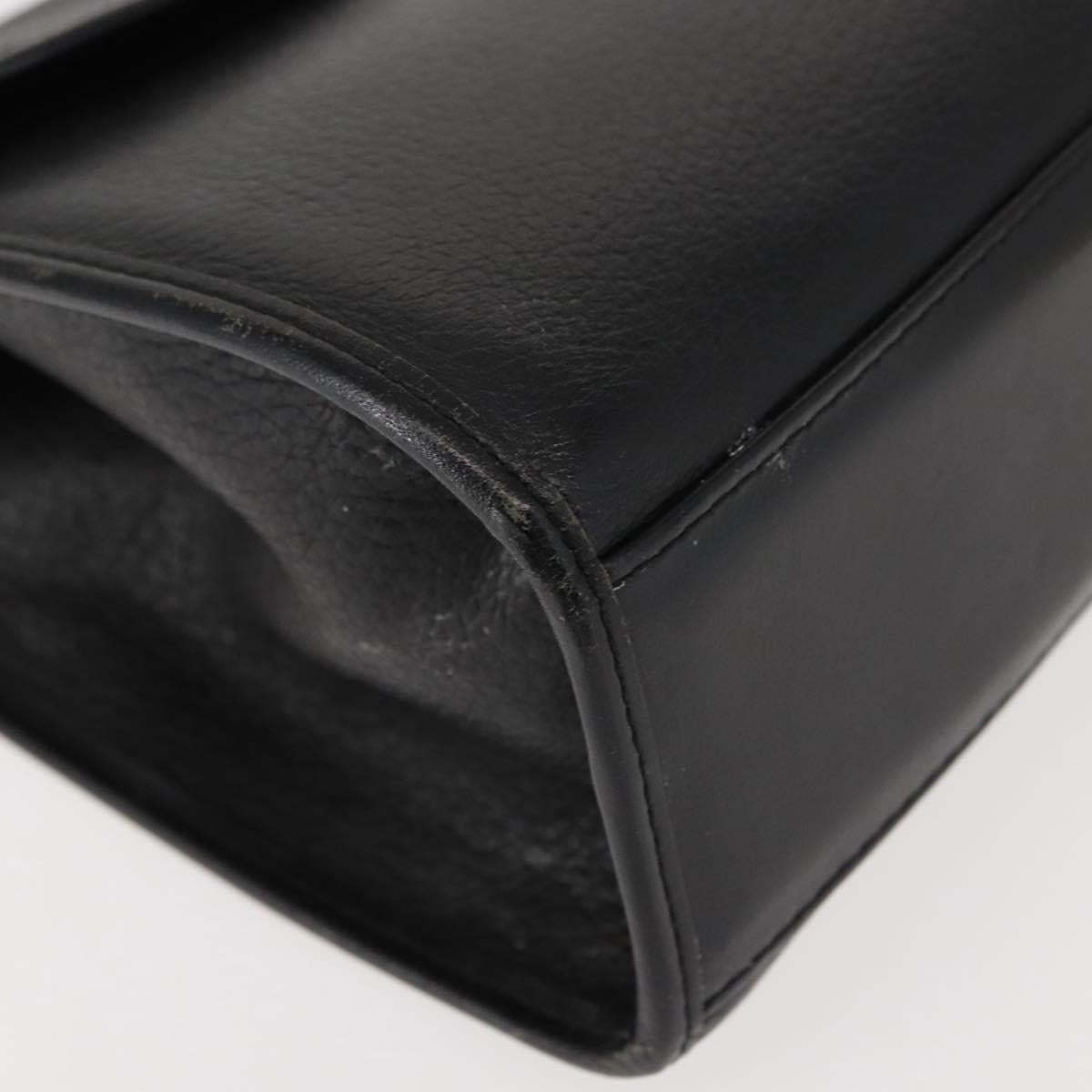 Burberrys Hand Bag Leather Black Gold Auth bs30344