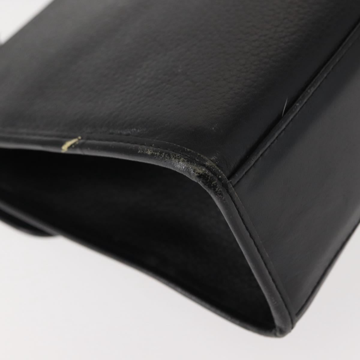 Burberrys Hand Bag Leather Black Gold Auth bs30344