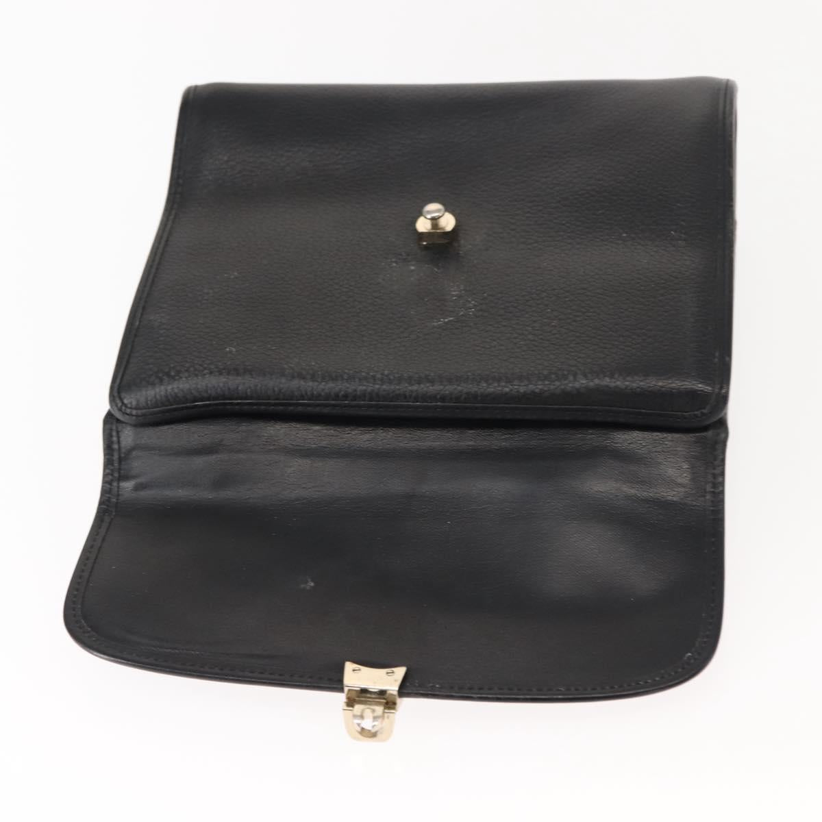Burberrys Hand Bag Leather Black Gold Auth bs30344
